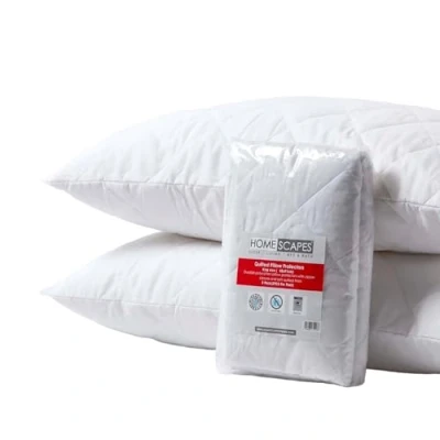 Image of HOMESCAPES King Size Pillow Protectors 2 Pack Quilted Top Covers Super Soft Hypoallergenic and Anti Dust Mite with Diamond Quilting Extra Large 3 Foot 50 x 90 cm