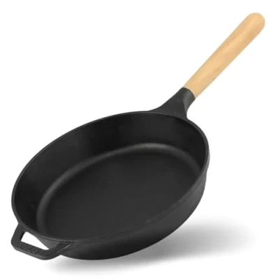 Image of 4BIG.fun Brizoll Cast Iron Frying Pan Diameter 22 cm 40 mm Deep Round with Wooden Handle Induction for All Hobs