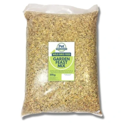 Image of Pet Performance Garden Feast Wild Bird Seed 20kg All Year Round FeedFood With Suet Pellets &amp; Mealworms for Birds 100% Natural Seeds Small
