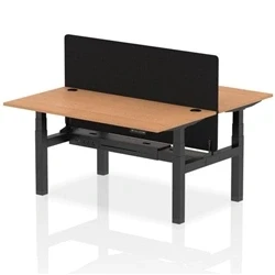 Image of Air B2B 1600x800mm Adjustable 2P Bench Desk CP Oak/Black + Screen