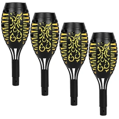 Image of ASAB 4 Pack Garden Solar Lights Flame Effect Outside for IP65 Waterproof Easy to Install Auto On/Off Cordless Design Flickering Yard Lawn