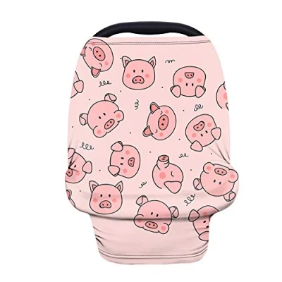 Image of Binienty Cozy Car Seat Covers for Babies Boys Girls, Stretchy Infants Carseat Canopies, Lovely Pink Pig Print, Baby Shower Gifts