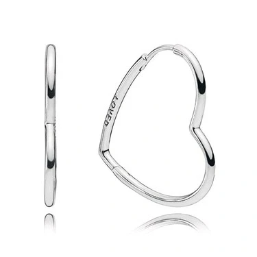 Image of Pandora Moments Women&#039;s Sterling Silver Asymmetrical Heart Hoop Earrings, No Box