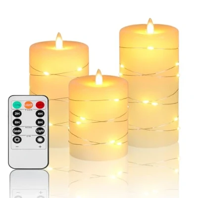 Image of Fanzir Flameless Candles with Remote, Battery Operated LED string lights Flickering Timer, 4‘’ 5‘’ 6‘’ Candle For Seasonal and Festival Celebration’s set of 3
