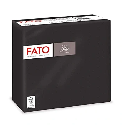 Image of Fato Disposable Paper Napkins, Softness and Fluffiness, Pack of 40 Size 38 x cm Folded in 4 2 Layers, Colour Black, 100% Pure Cellulose Paper, FSC Certified