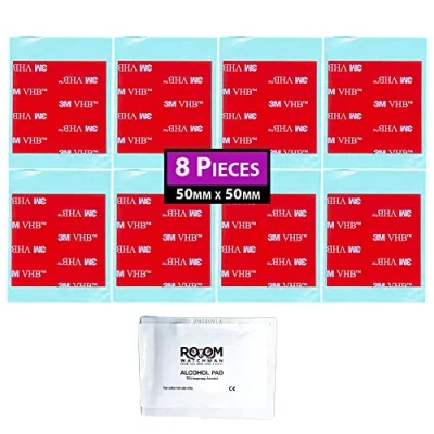 Image of 3m VHB 4910 Clear, Extra Strong Double Sided Sticky Pads, Ideal for Number Plate, License Home Decor, Adhesive Pads [ROOMWATCHMAN (R)] (50mm x 50mm, 8 Pads)