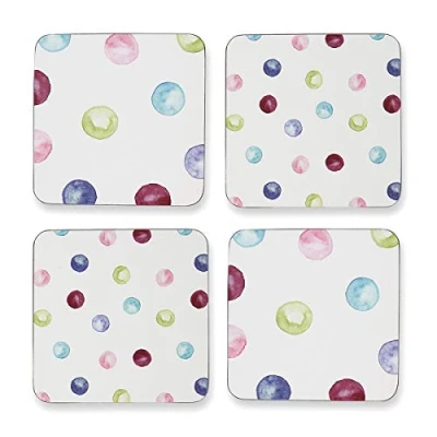 Image of Cooksmart Pack of 4 Drink Coasters British Designed Eco Cork Drinks For Modern Homes All Types Cups &amp; Mugs Spotty Dotty