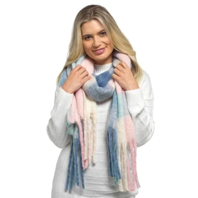 Image of Undercover Ladies Blue &amp; Pink Check Brushed Blanket Scarf GL1182