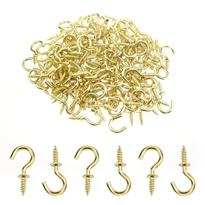 Image of NW Mini Ceiling Screw Hooks, 200 Pieces 1/2 Inch Cup Hooks in for Hanging Plants Mug Arts Decorations, Gold