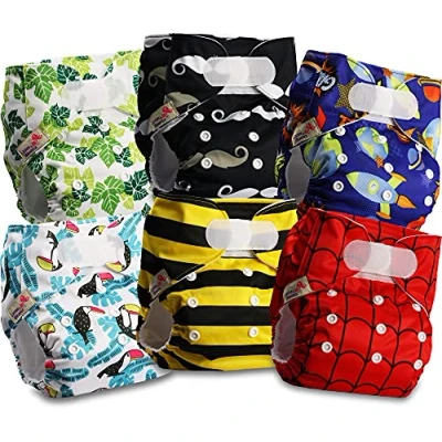 Image of Littles and Bloomz Baby Reusable Pocket Nappy Cloth Diaper, Standard Hook Loop, 6 Nappies, FLV2 0609
