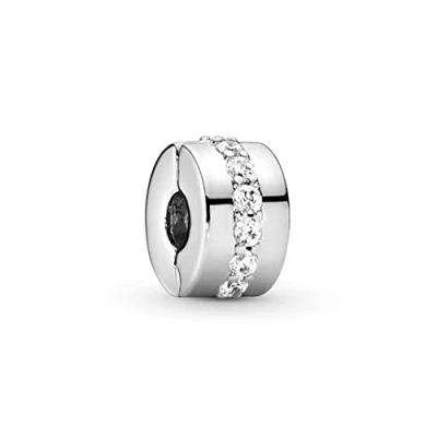 Image of PANDORA Timeless Women&#039;s Sterling Silver Shining Path Cubic Zirconia Clip Charm for Bracelet, No Box