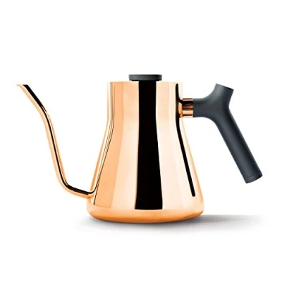 Image of Fellow Stagg Stovetop Pour Over Coffee and Tea Kettle Gooseneck Teapot with Precision Spout, Built in Brew Range Thermometer, Copper, 1 Litre