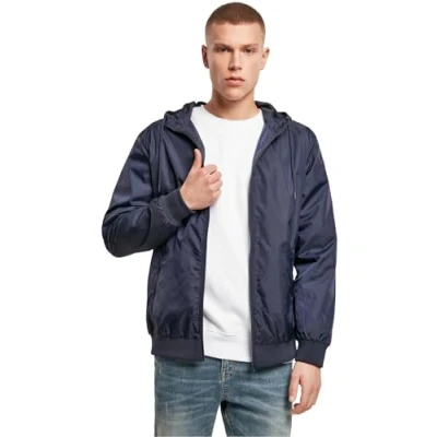 Image of Build Your Brand Men&#039;s Windrunner Jacket, Blue (Navy/Navy 00835) Large (Manufacturer :Large)