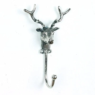 Image of Stag Head Coat Hook Wall Mounted Deer Antler Cast Iron Vintage Meta