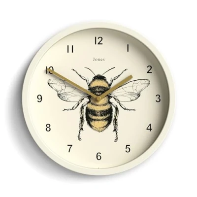 Image of Jones Clocks® Bee Wall Clock Home Accessories Gifts Kitchen Living Room Office Modern Small Designer Decorative Dial (White)
