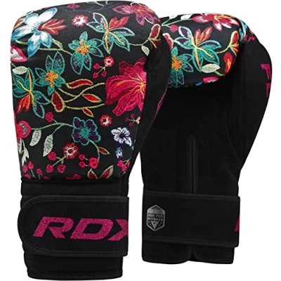 Image of RDX Women Boxing Gloves for Training, Muay Thai Flora Skin Ladies Mitts Sparring, Kickboxing Good Punch Bag, Focus Pads and Double End Ball Punching