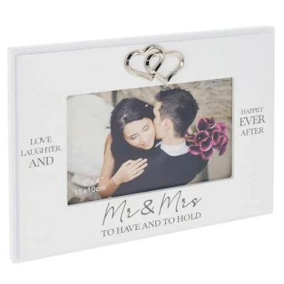 Image of Shudehill Giftware Heartfelt Words Mr &amp; Mrs or Engagement 6x4 White Photo Frame Sentimental Gift Idea for Wedding, Valentines, Couple (Mr Mrs)