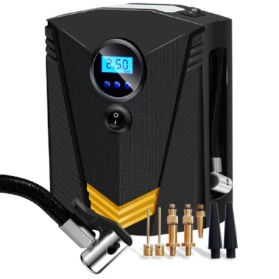 Image of Fayet Digital Car Tyre Inflator Air Tool Portable Compressor Pump Automatic 12V Electric Inflation with Pressure Gauge Valve Adaptors LED Light
