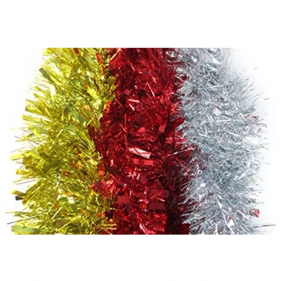 Image of Decorative Foil Christmas Tinsel 2mX10Cm Chunky Thick And Thin Red Pack of 3