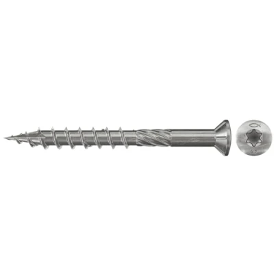 Image of fischer Decking Screws 5.0 x 60 Countersunk Head Partially Threaded Stainless Steel A2 Inner Star Torx Drive for Screwing Patio Planking on Wooden Substructures Pack of 150