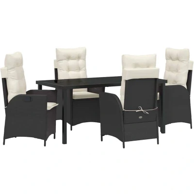 Image of vidaXL 5 Piece Garden Dining Set with Cushions Black Poly Rattan