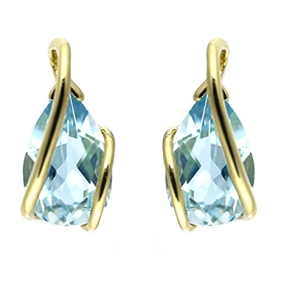 Image of Ivy Gems 9ct Yellow Gold Sky Blue Topaz Pear Drop Wrap Over Effect Earrings