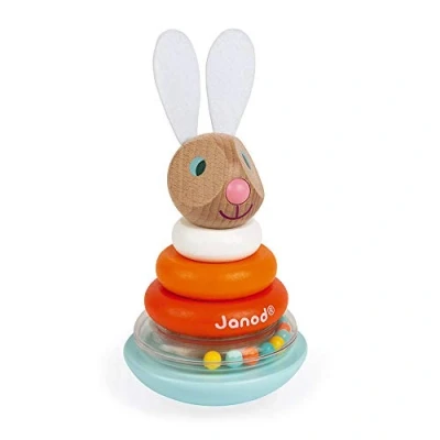 Image of Janod Stackable Culbuto Rabbit (Wood) Wooden Early Learning Toy Educational Game Fine Motor Skills 12 Months J08248
