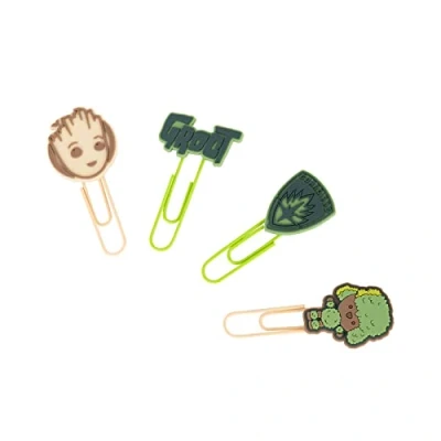 Image of Grupo Erik Marvel Groot Pack of 4 Paper Clips with Topper Cute Bookmarks Coloured Funny Bookmark Gifts Baby