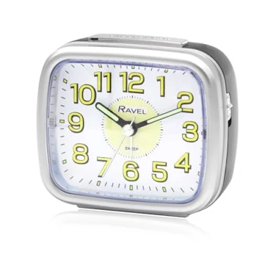 Image of Ravel Midsize Bedside Alarm Clock with Luminous Numbers Analogue Quartz RC044.13 Black/Silver Trim