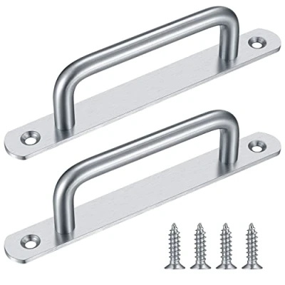 Image of 2 Pcs Pull Push Door Handles,Push Handles,Stainless Steel Sliding Kitchen Bathroom Cupboard Cabinet Garage Barn Shed Gate Handles with Metal Plates（192mm）