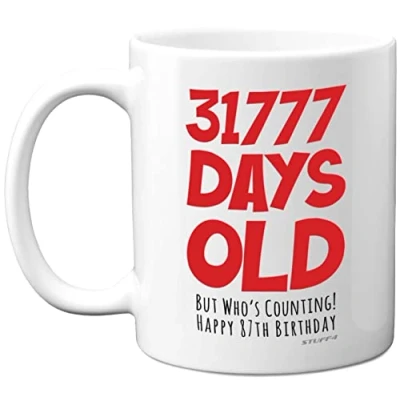 Image of 87th Birthday Mug Gift for Men Women Him Her 31777 Days Old Funny Adult Eighty Seven Seventh Happy Present Dad Mum Grandma Nan Great Grandad, 11oz Ceramic Dishwasher Safe Mugs