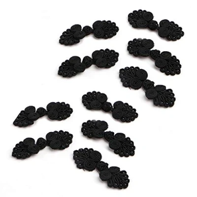 Image of smallJUN 10 Pairs Beaded Chinese Frog Closure Buttons Knot Fastener Sewing Handmade Craft for Coats Black