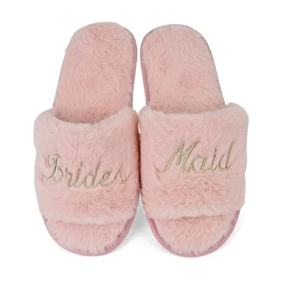 Image of Keanu Ladies Bridesmaid Slippers Faux Fur Glitter UK Sizes 3 4, 5 6, &amp; 7 8 (Bridesmaid, 6)