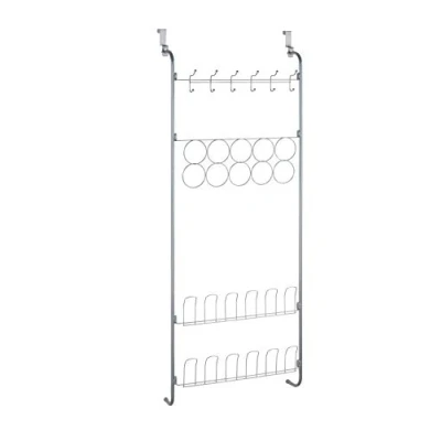 Image of WENKO 4340034100 Door organizer for shoes, scarfs and jackets, Powder coated metal, 59 x 150.5 18.5 cm, Silver shiny