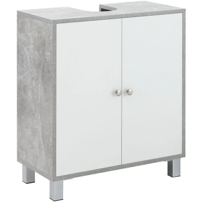 Image of kleankin Under Sink Cabinet, Bathroom Vanity Unit, Pedestal Design, Storage Cupboard with Adjustable Shelves, White and Grey