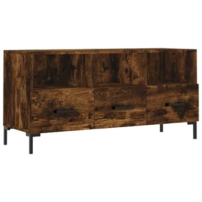 Image of vidaXL TV Cabinet in Smoked Oak Finish Modern Style Engineered Wood Media Unit with 3 Drawers &amp; Compartments Ideal for Living Room or Bedroom