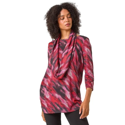 Image of Roman Originals Tunic Top with Snood for Women UK Ladies Jersey Blouse Smart Winter 3/4 Sleeve Party Occasion Autumn Spring Work Flattering Evening Going Out Everyday Pink Rose Size 16