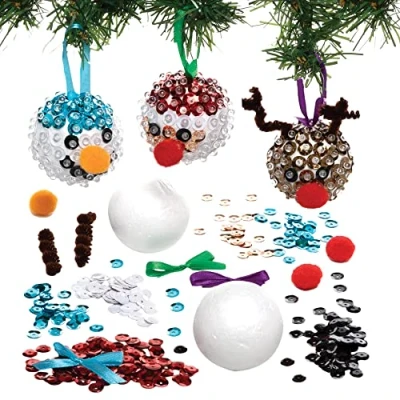 Image of Baker Ross Christmas Sequin Bauble Kits Pack of 3, Make Your Own Decoration, Decoration Craft Kit (FC101)