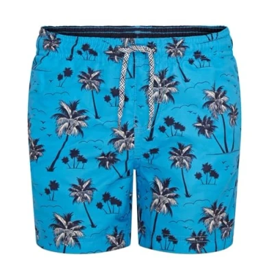 Image of RIPT Boy&#039;s Quick Dry Uv 50 Sun Protection Peach Finish Swim Shorts Trunks, Blue Palm Tree Print, 3 4 Years
