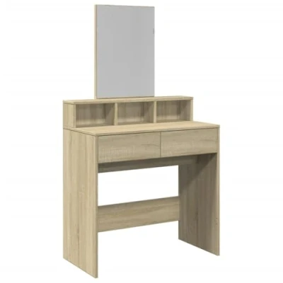 Image of vidaXL Dressing Table with Mirror Makeup Vanity Desk Sonoma Oak Engineered Wood, 80 x 41 144.5 cm Modern Bedroom Decor