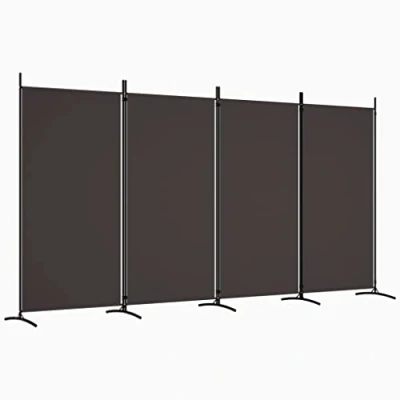 Image of vidaXL 4 Panel Room Divider in Brown, Fabric and Iron Construction, Versatile Easy Assembly Partition, Light Blocking Space Efficient Design