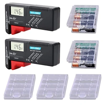 Image of GTIWUNG 2Pcs Analogue Small Battery Tester Universal Checker Multi Size Volt for AA AAA C D 9V 1.5V Button Cell Batteries, BT 168D + 5 Pcs AA/AAA Storage Case Holder Box