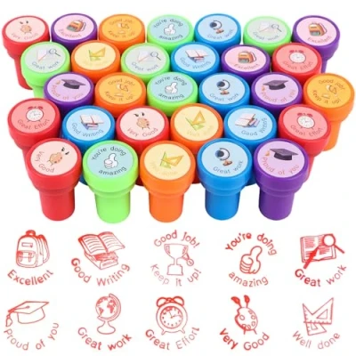 Image of 30 PCS Assorted Stamps for Kids Teacher Stamp Self Inking Rubber Motivational Classroom Reward Sorted Review Home School Prizes Party Favor
