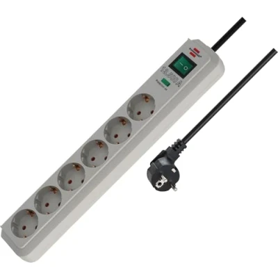 Image of Brennenstuhl Eco Line 6 Way Power Strip with Surge Protection (Multiple Socket Increased Touch Protection, Switch and 1.5 m Cable) PC Grey