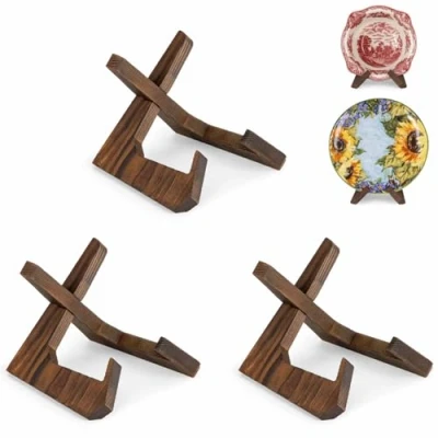 Image of ANBOXIT Bowl Stands for Display, 3 Pack 4,5 Inch Plate Stand, Wooden Easel Frame Holder, Display Stand Large Deep Bowls Platters and Dish, 15,2 x 13,6 11,6cm(For under 8,9cm in Depth)
