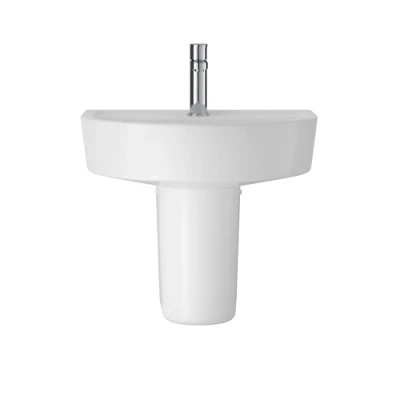 Image of Balterley Mila Round 1 Tap Hole Ceramic Basin &amp; Semi Pedestal, 420mm