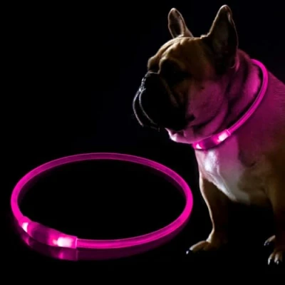 Image of 10 PCS LED Dog Collar, USB Rechargeable Flashing Collar for Night Safety, Adjustable, Waterproof, Bright Illuminated Dogs, One Size Fits All, Pink