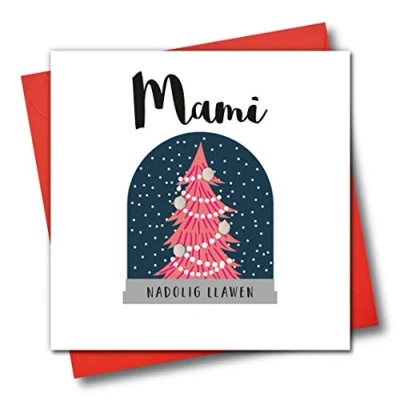Image of Welsh Language Embellished Christmas Greeting Card, Mami, Nadolig Llawen, Mummy Happy Christmas, Snow Globe