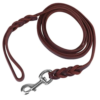 Image of Leather Dog Lead Braided Brown Pet Leash Training Rope Walking Leads for Medium Large Dogs (6.89ft)