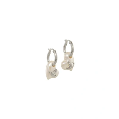 Image of Vivienne Westwood Silver Florentia Pearl Heart Hoops